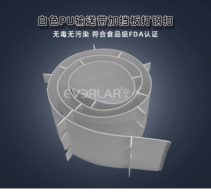 白色PU<a href='http://ontimecarpet.com/shusongdai/' target='_blank'><u>輸送帶</u></a>加擋板打鋼扣詳情01